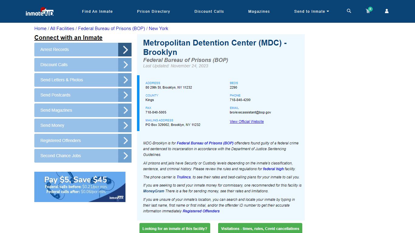 Metropolitan Detention Center (MDC) - Brooklyn - Federal Inmate Locator ...