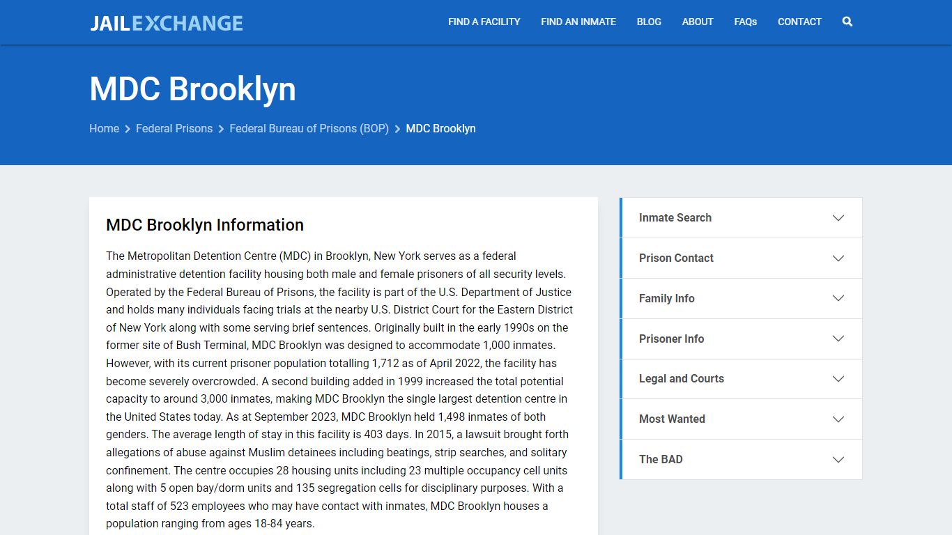 Federal Inmate Search - MDC Brooklyn - Jail Exchange